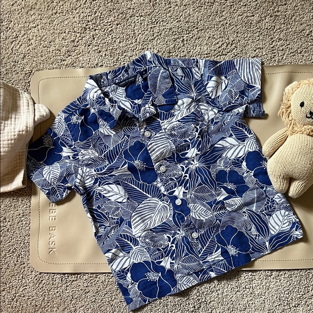 Janie and Jack Navy and White Leaf Print Shirt